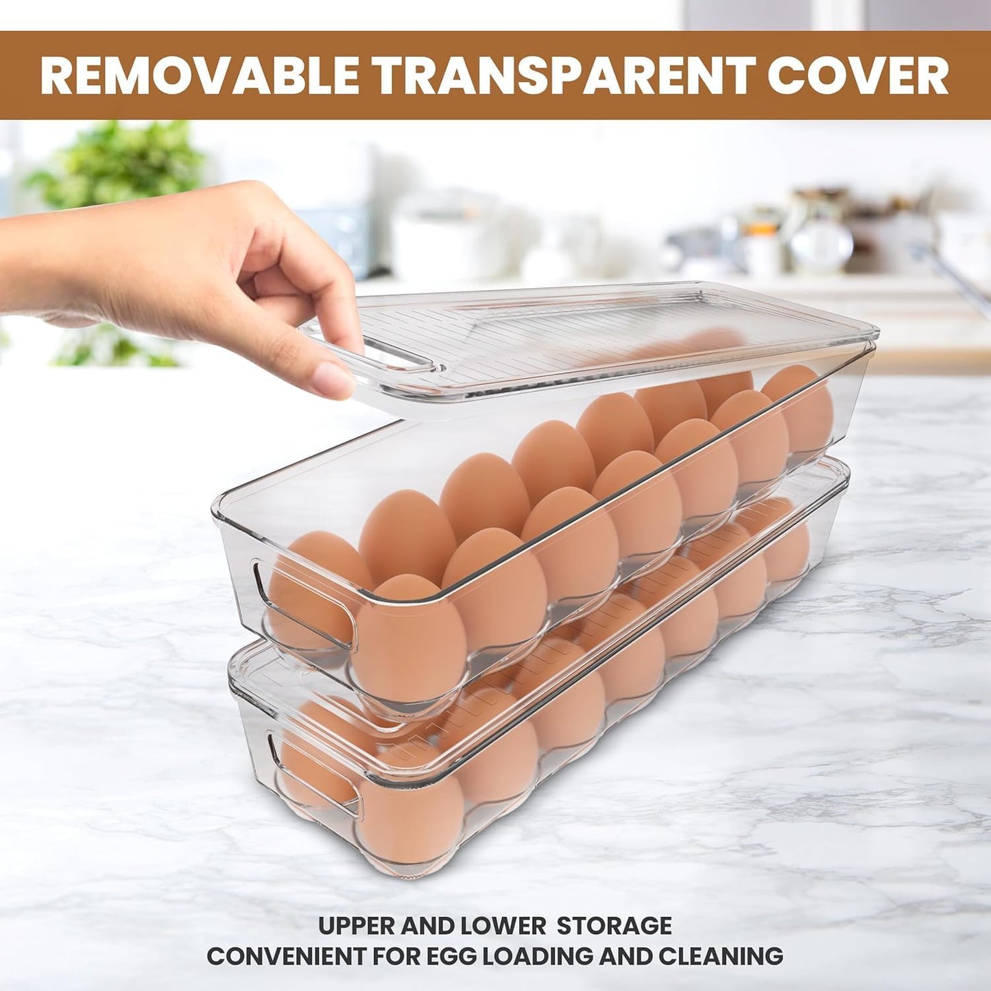 Pack of 2 - Egg Basket for fridge - Egg Holder for Fridge - 14 Egg Container With Lid & Handle, Egg Container V1258-DP02-B-1869