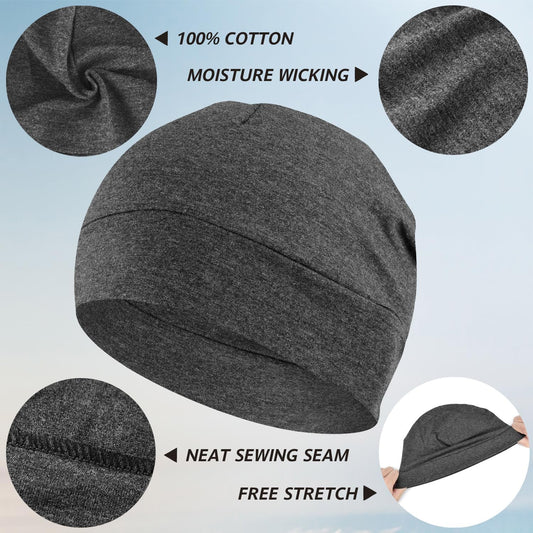 100% Cotton Beanie Hat, 2-Pack Unisex Skull Cap Helmet Liner for Running Cycling Skiing Sleeping Chemo V1258-DP02-B-1877