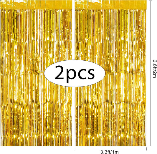 2 Pack Gold Foil Fringe Curtain Metallic Foil Curtain for Wedding Birthday Party Photo Backdrop Wedding Event V1258-DP02-B-1905