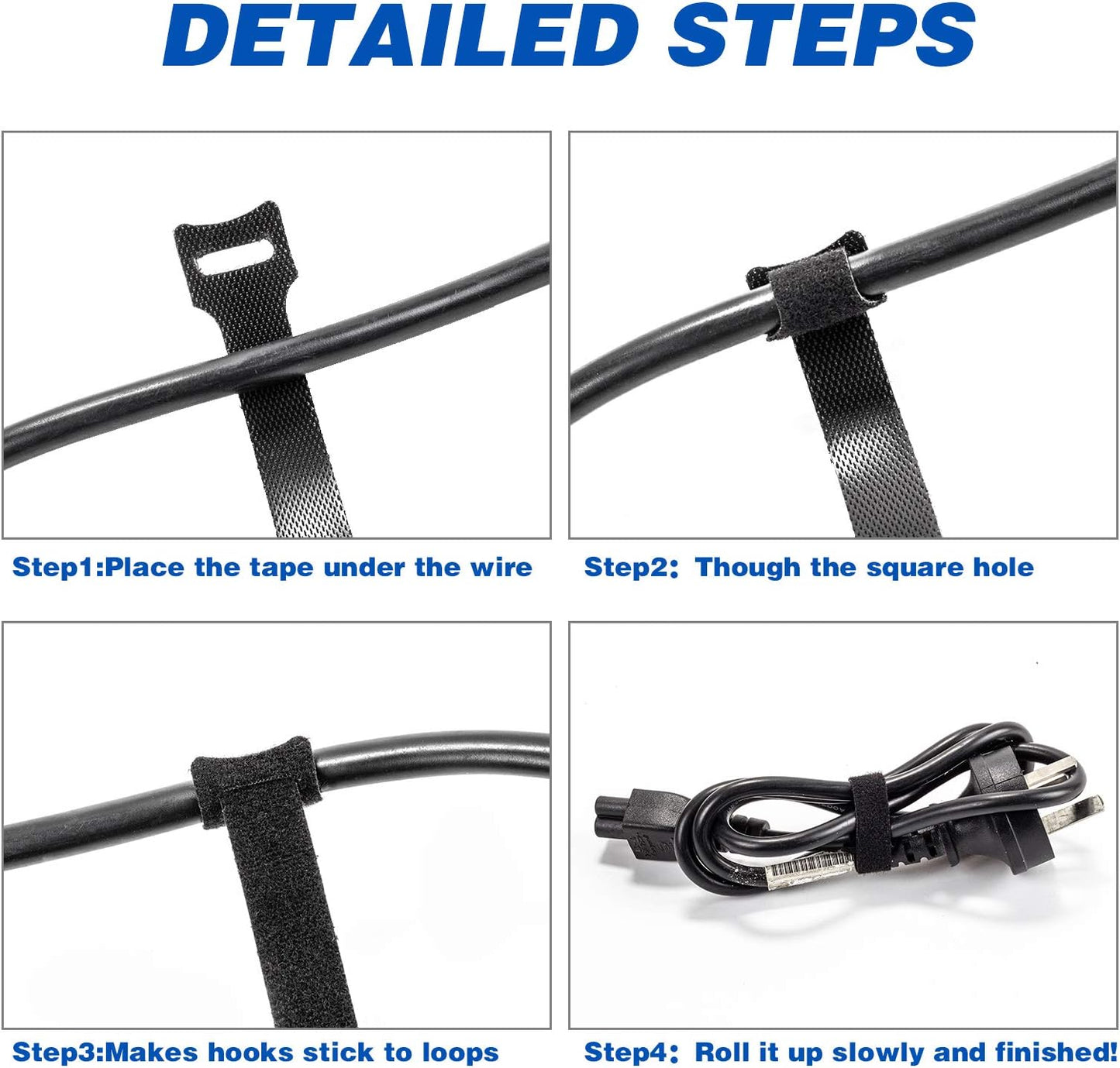 80PCS Reusable Cable Ties, Black Adjustable 6-Inch Cord Organizer Ties, Multi-Purpose Hook Loop Cable V1258-DP02-B-1916