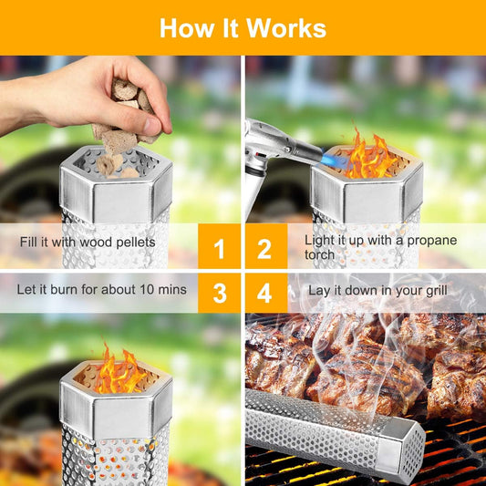 Pellet Smoker Tube, 2 Pack 12'' Stainless Steel BBQ Wood Pellet Tube Smoker, for Cold/Hot Smoking V1258-DP02-B-192