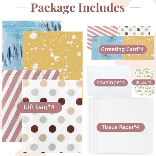 10" Gift Bags Medium Size (4 Pack) - Includes Tissue Paper & Cards, Reusable Non-Woven Gift Bags with V1258-DP02-B-1963