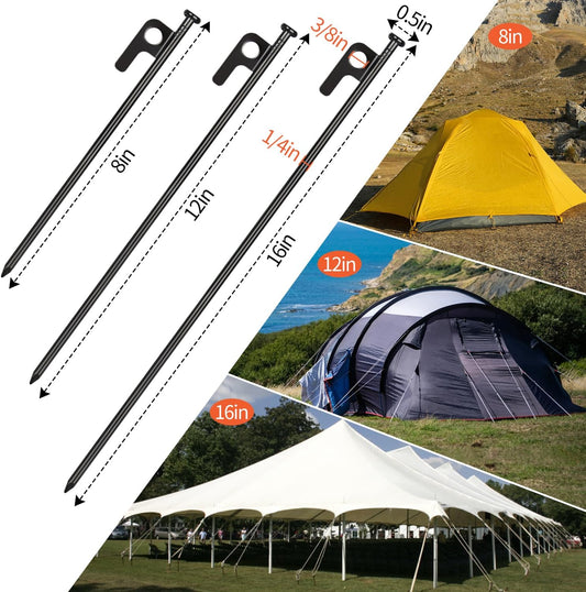 8 Pack 8in Heavy Duty Forged Steel Tent Stakes and Hammer Set, with Storage Pouch, Available in Rocky Place V1258-DP02-B-198