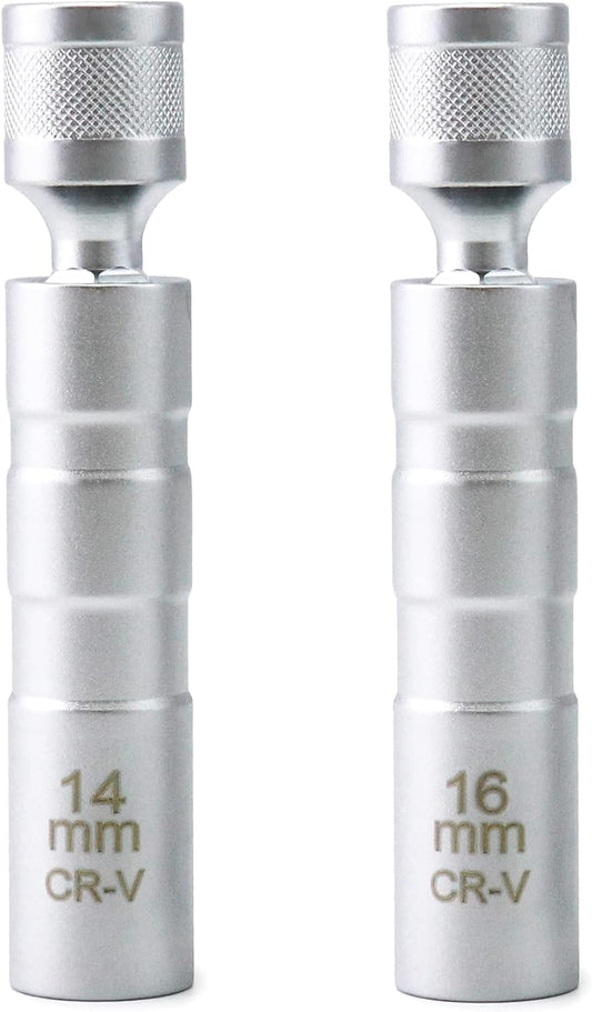 14mm&16mm Magnetic Swivel Spark Plug Socket, Thin Wall Magnetic Rotating 3/8" Drive 12 Point Standard Spark V1258-DP02-B-2013