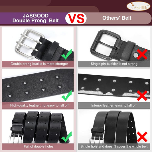 Men Double Prong PU Leather Belt Casual Work Heavy Duty Belt Double Grommet Holes Belt for Jeans V1258-DP02-B-2019