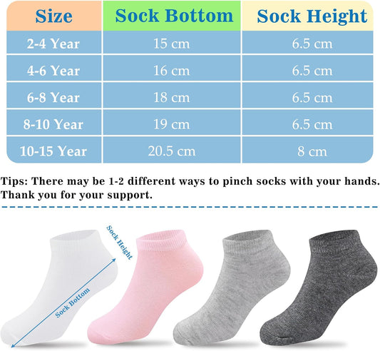 12 Pairs Girls Socks Low Cut Athletic Half Cushion Ankle Socks for Girls 4-15 Years Old V1258-DP02-B-2021