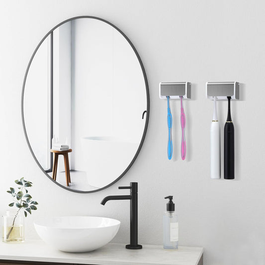 2 PCS Toothbrush Holders Wall Mounted with Cover, Electric Tooth Brushing Holder for Bathroom, 2 Slots Self V1258-DP02-B-2041