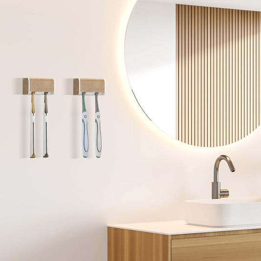 2 PCS Toothbrush Holders Wall Mounted with Cover, Electric Tooth Brushing Holder for Bathroom, 2 Slots Self V1258-DP02-B-2044
