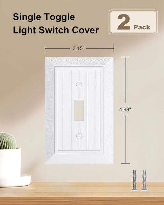 2-Pack Classic Beadboard Single Toggle Light Switch Cover Plate, Unbreakable Polycarbonate Decorative Switch V1258-DP02-B-2049