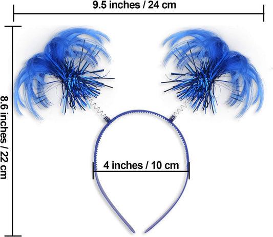 2 Pack Blue Ponytail Headband Feathers Head Bopper Party Accessory for Costume Party School Festivals V1258-DP02-B-2064