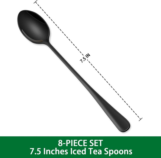 7.5 Inches Black Coffee Stirring Spoons Set,Set Of 8 Stanless Steel Iced Teaspoons,Long Handle Mixing Spoons V1258-DP02-B-2090