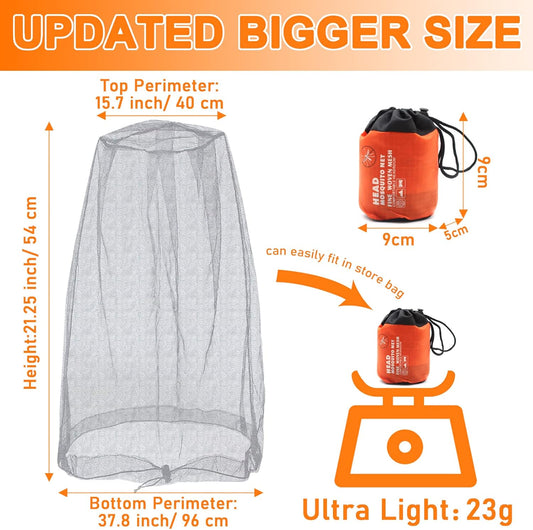 Mosquito Head Net Mesh, Face Neck Fly Netting Hood from Bugs Gnats Noseeums Screen Net for Any Outdoor Lover- V1258-DP02-B-2126