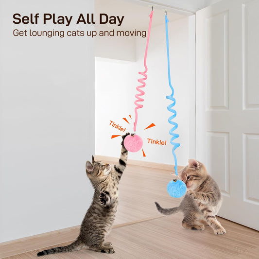 Hanging Fluffy Cat Catnip Ball Toys 3 Pcs with Bell, Interactive Cat Teaser Retractable Toys Indoor Kitten V1258-DP02-B-2135