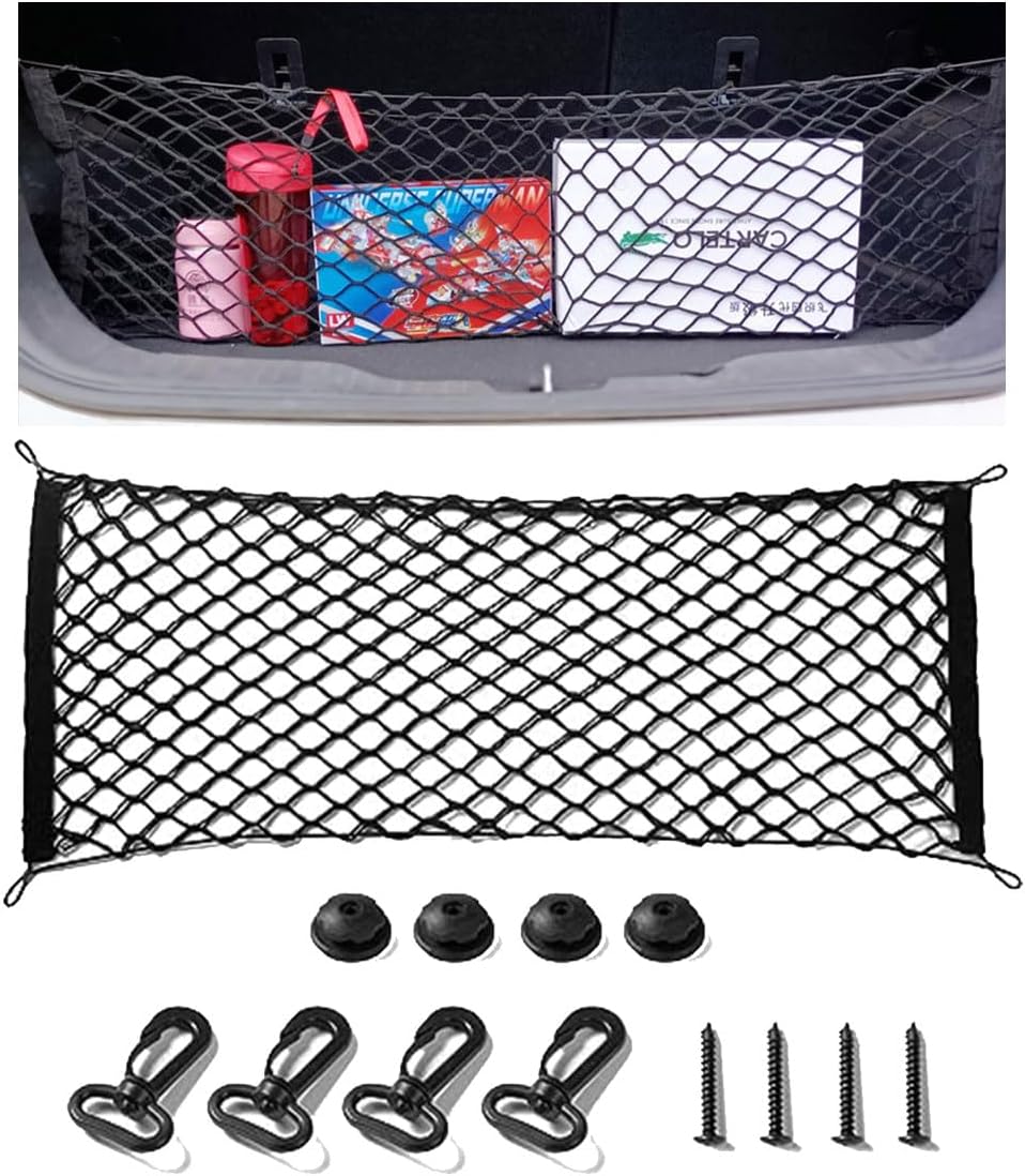 Cargo Net Stretchable, Adjustable Elastic Trunk Cargo Organizer Net Storage Organizer Net with Hooks, V1258-DP02-B-2221