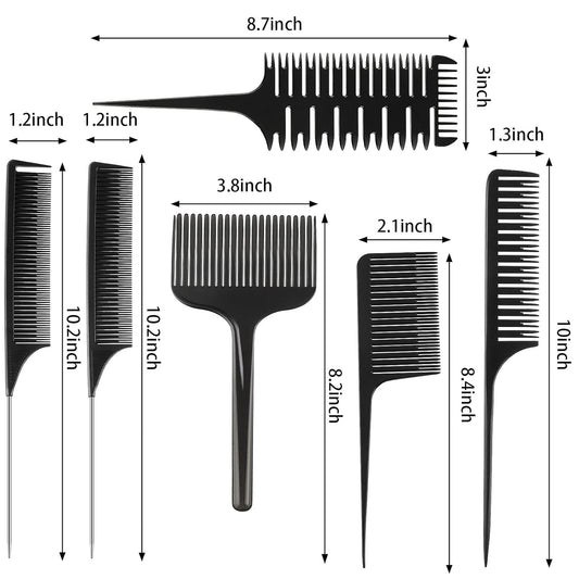 6 Pcs Highlighting Hair Combs Set, 3-way Hair Sectioning, Dyeing, Rat Tail Lifting Comb for Weaving Foiling V1258-DP02-B-232