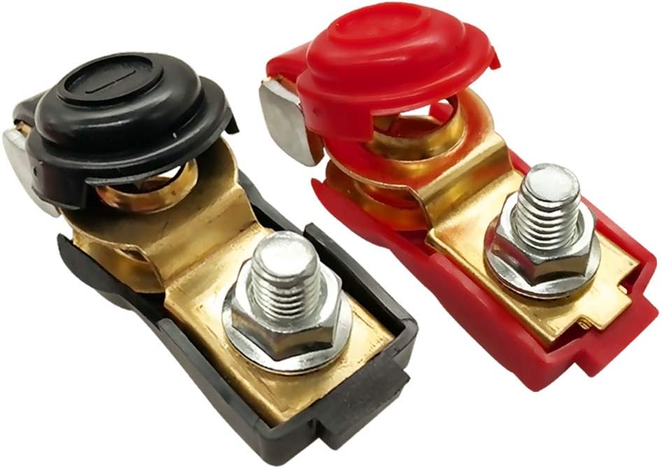 Brass Battery Terminals Connectors Clamps with Plastic Cover and M8 Nut, Battery Terminal Ends Protector Set V1258-DP02-B-2383