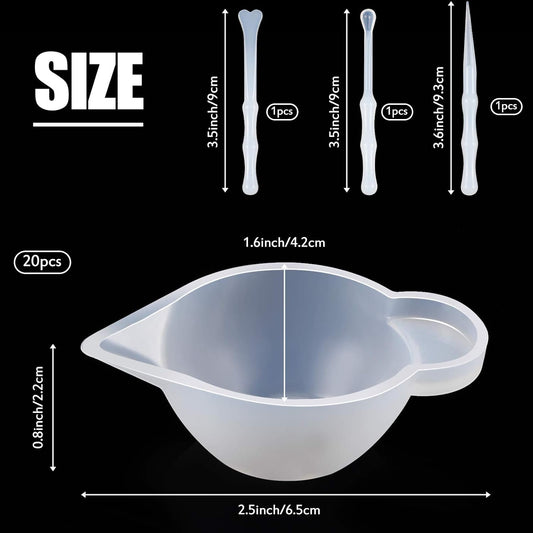 23 Pcs Silicone Mould Cup Dispensers Mini Measuring Cup Resin Mixing Bowls with Rubber Spoon Glue Stick Small V1258-DP02-B-242