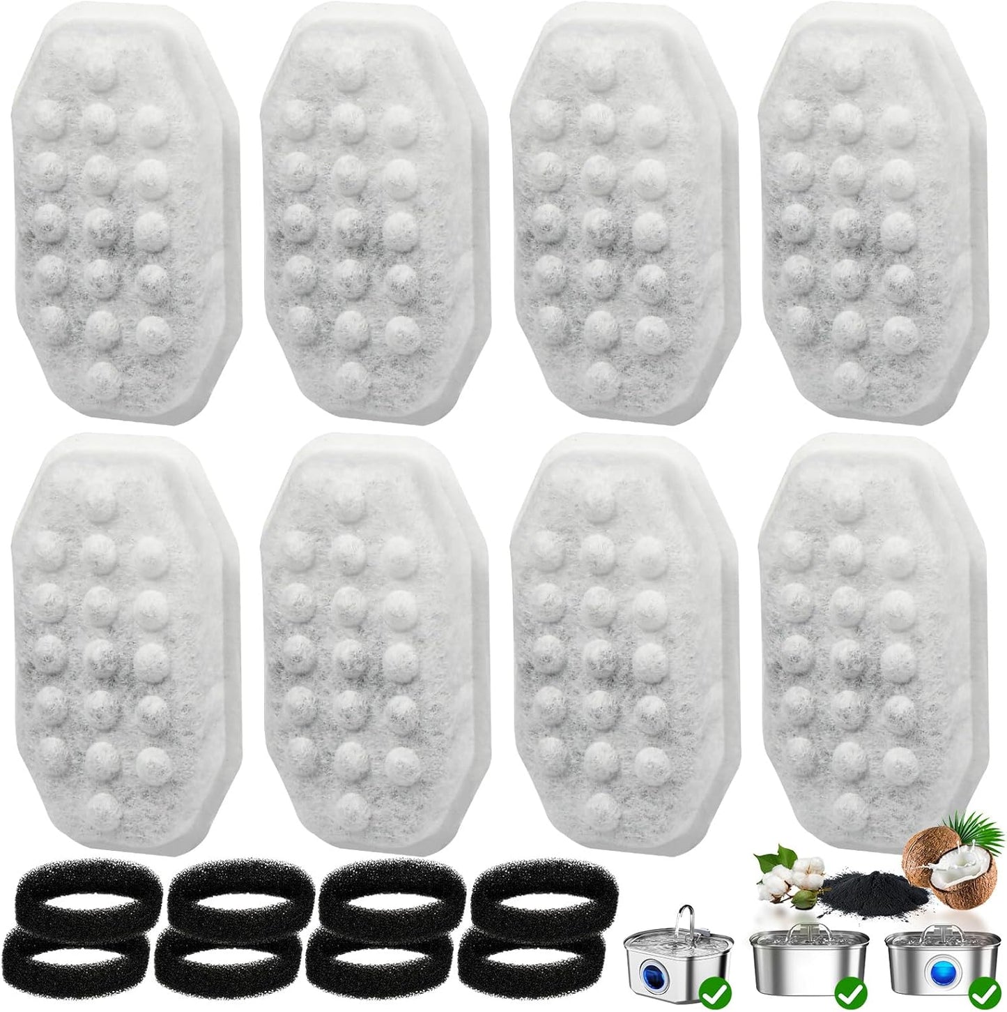 16 Pack Cat Water Fountain Filter Replacement & Pre-Filter Sponges for 3.2L/108oz Automatic Pet Fountain Dog V1258-DP02-B-2486