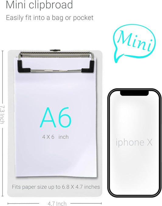 Mini Clipboards, 4.7x7.3 Inch Portable Plastic Clipboards for Receipts & Orders, Ideal for Warehouse, Office, V1258-DP02-B-25