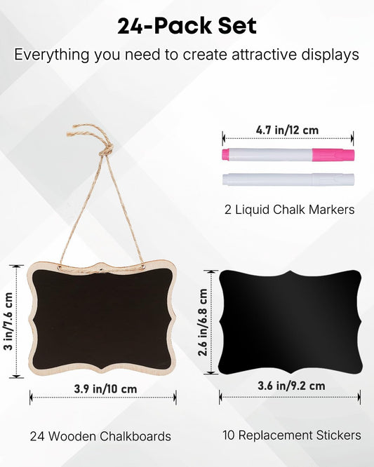 24 Pack Mini Chalkboard Signs for Food, Small Chalkboard Signs with Strings Chalk Markers & Replacement V1258-DP02-B-2773