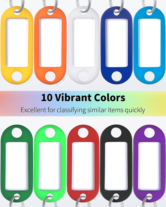 40 Pack Tough Plastic Key Tags with Split Ring Label Window in 10 Colors and 24 Pcs 1 Inch Key Covers V1258-DP02-B-2813