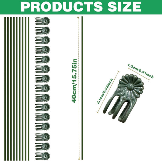 10pcs Green Plant Support Stakes with 15pcs Clips, Bendable Stakes for Tall Plants, Indoor & Outdoor Use V1258-DP02-B-2829