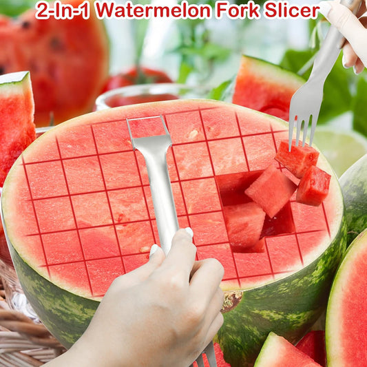 2Pcs Watermelon Fork Slicer Cutter, Stainless Steel 2-in-1 Watermelon Fork Slicer, Portable Watermelon Fork V1258-DP02-B-2831