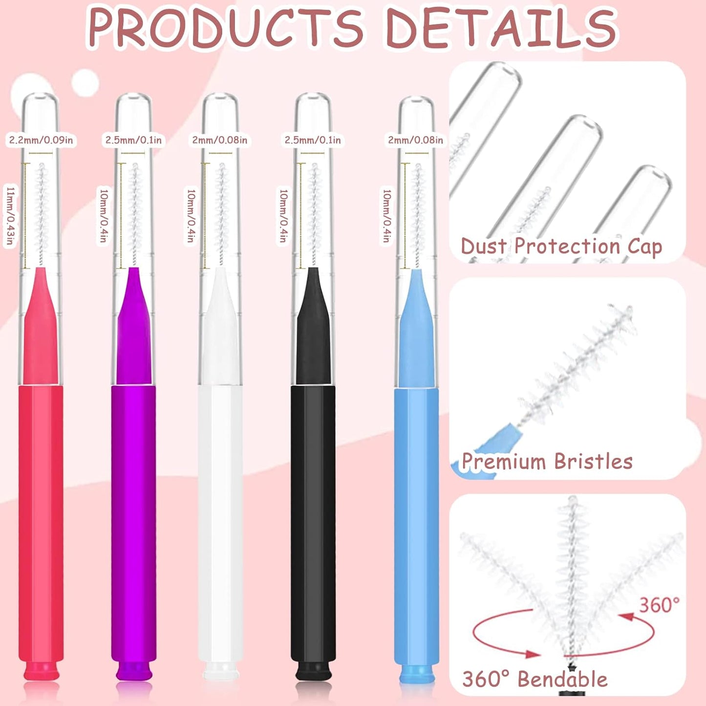 100Pcs Micro Eyebrow Brush, Eyelash Comb Brush with Cap, Multifunctional Brow Lamination Brush Eyebrow V1258-DP02-B-2848