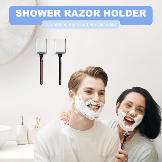 Adhesive Razor Holder, Wall Mount Shower Razor Hooks for His and Hers, Acrylic, Waterproof, Clear, 2 Pcs V1258-DP02-B-292