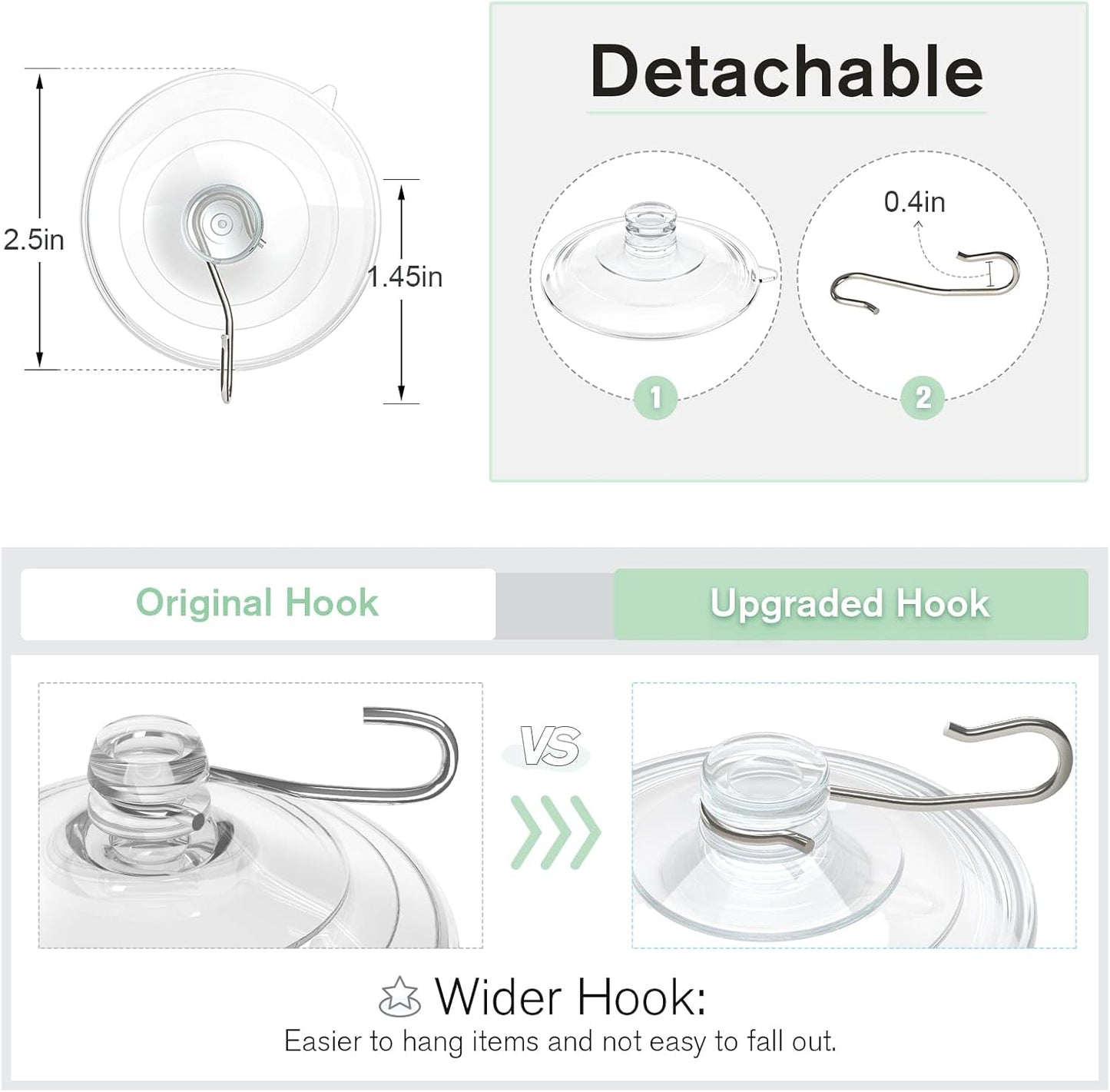 2 Pcs Large Suction Cup Hooks and 10 Pcs Large Suction Cup with Metal Hooks V1258-DP02-B-296