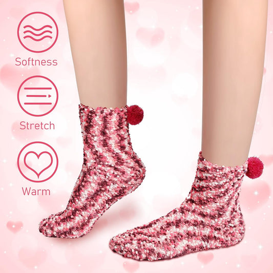4 Pairs Valentines Fuzzy Cupcake Socks for Women Girl Fluffy Slipper Socks DIY Gift Boxes for Winter Christmas V1258-DP02-B-3028