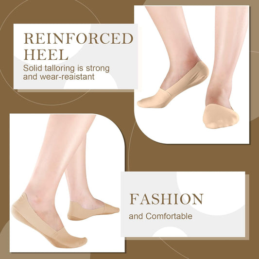 10 Pairs No Show Socks Women Men Low Cut Liner Ice Silk Nonslip Invisible Socks (Nude) V1258-DP02-B-3045