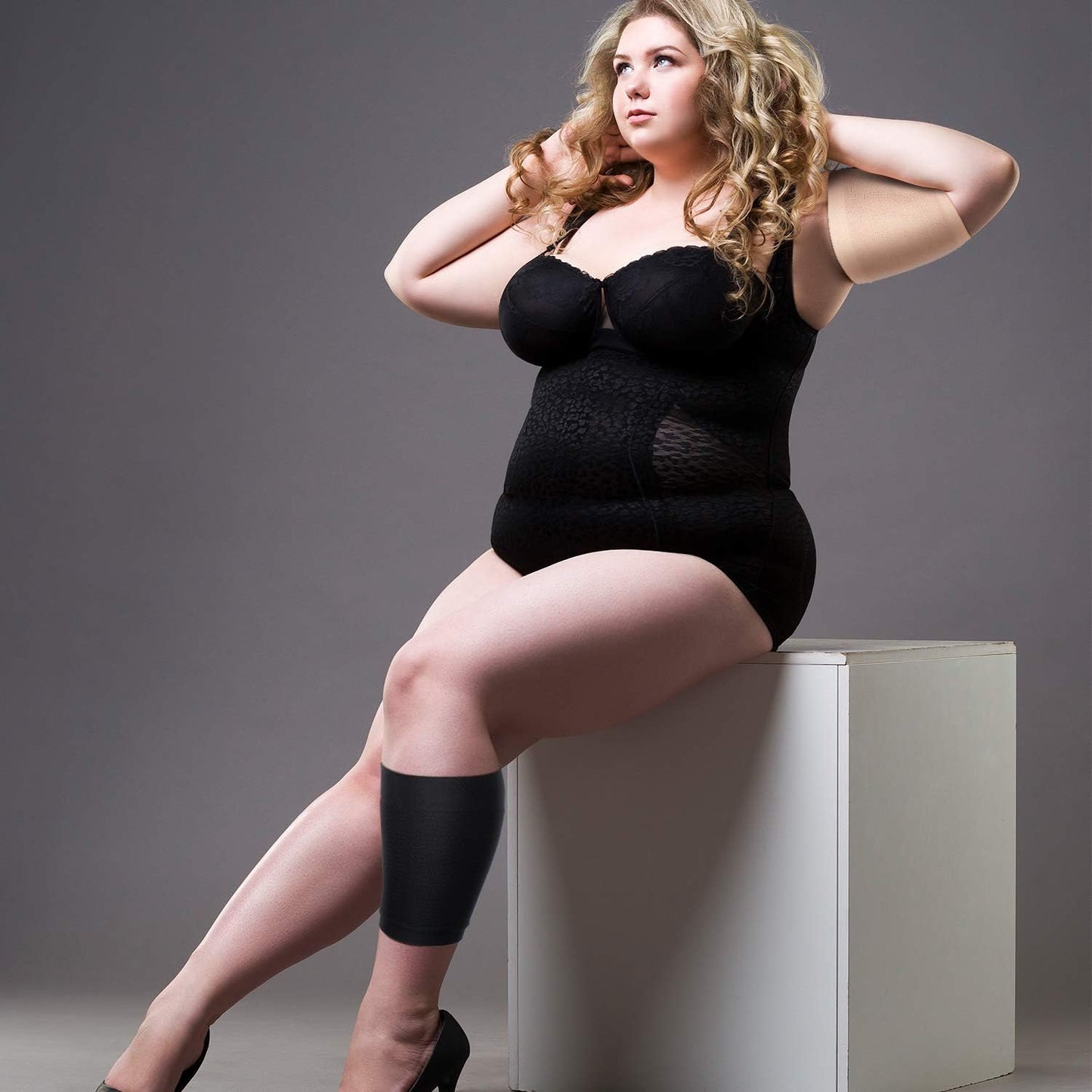2 Pair Arm Sleeves for Plus Size Women, Slim Upper Arm Compression Shapers Wraps, 1 Pair Calf Compression V1258-DP02-B-3047