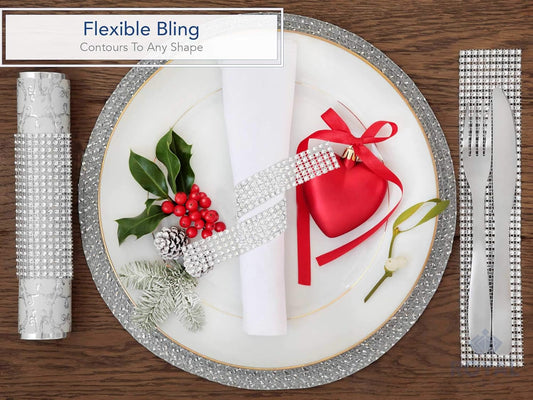 Rhinestone Diamond Bling Wrap Ribbon for Wedding Cake, Party, Holiday & Home Decoration, Gold 8-Rows, (2 V1258-DP02-B-317