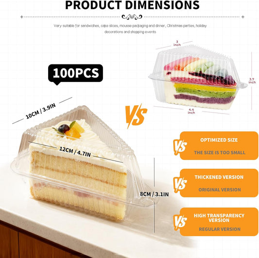 100Pcs Cake Slice Containers,Pie Slice Containers for 6"-8" Diameter Cake or Pie Slices,Individual Cheesecake V1258-DP02-B-3240