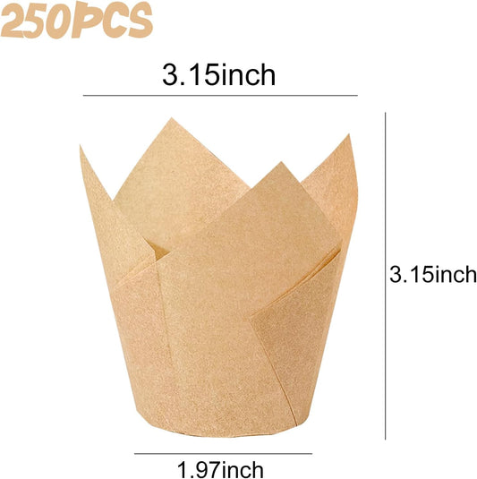 250Pcs Tulip Cupcake Liners,Parchment Paper Cupcake Liners,Muffin Liner for Baking in Standard Size,Cupcake V1258-DP02-B-3244
