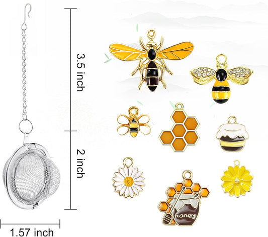 8Pcs Tea Ball,2.1 inch Tea Infuser for Loose Leaf Tea,Teas Strainer with Honey Bee Set Pendant,Loose Leaf V1258-DP02-B-3246
