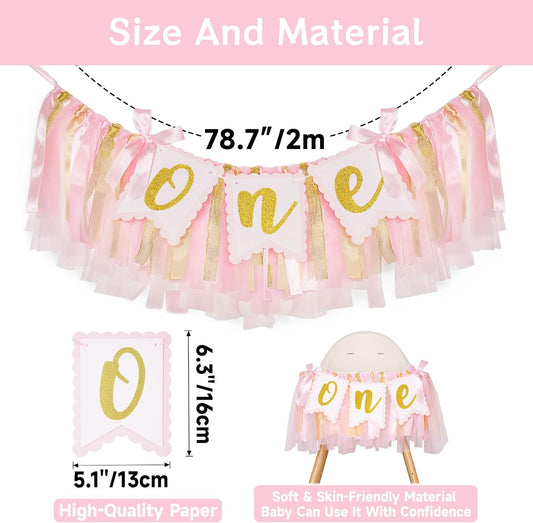 1st Highchair Banner Birthday Girl - NO DIY First Birthday Highchair Banner Pink One Year Old Birthdays Party V1258-DP02-B-326