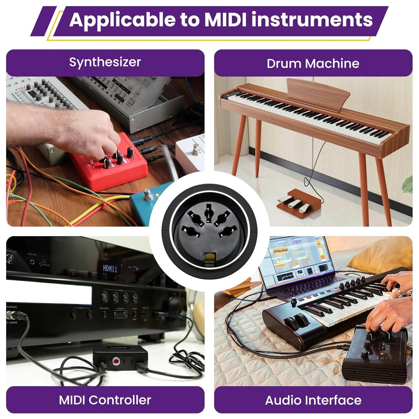 4Pcs Type-A MIDI to 3.5mm Adapter | Include 14" & 6" TRS 3.5mm Male to MIDI Female 5 Pin DIN Breakout Cable | V1258-DP02-B-3261