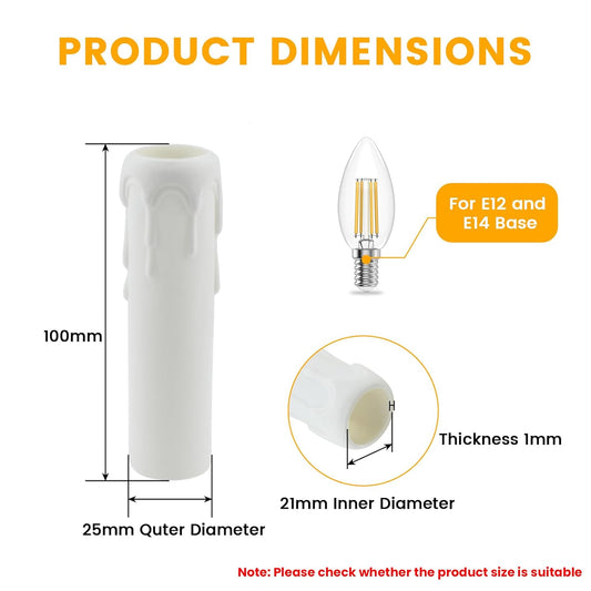 4 Inch Drip Candle Socket Covers, 12 Pcs Plastic Sleeves Candelabra Base, White Candle Covers Sleeves Fit to V1258-DP02-B-3276