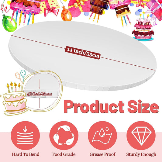 14 Inch Round Cake Drums - 4 Pack 14inch Cake Boards, 1/2 Inch Sturdy Cake Base Board with Corrugated Edges V1258-DP02-B-3298