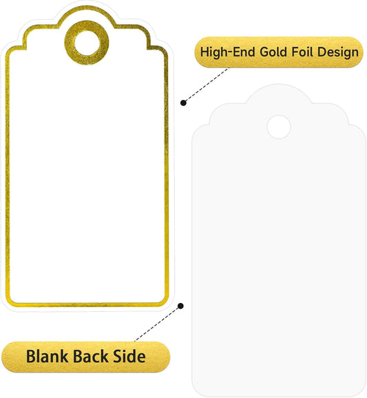 Gift Tags with String - 100Pcs Gold Foil Metallic Gift Bag Tags Personalized White Blank Hanging Paper Label V1258-DP02-B-331