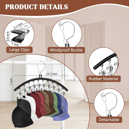 3 Pack Hat Hangers for Closet Display, Metal Hat Organizer for Baseball Caps with 30 Clips, Hats Rack Holder V1258-DP02-B-3310