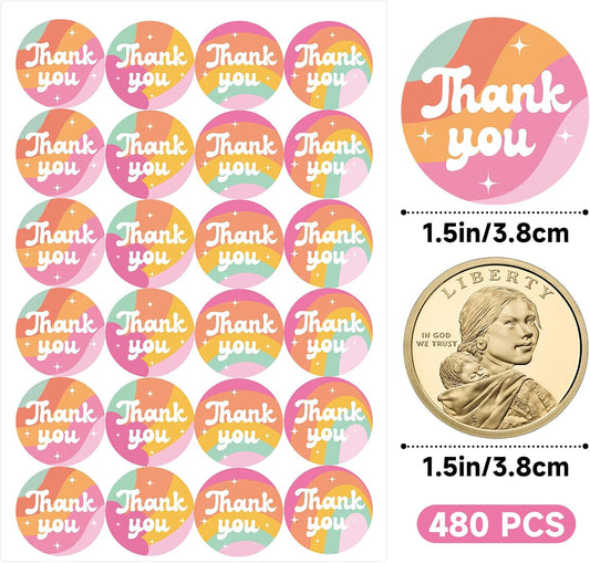 Thank You Stickers - Rainbow Star Thank You Stickers for Small Business 480Pcs 1.5In Thank You Sticker for V1258-DP02-B-332