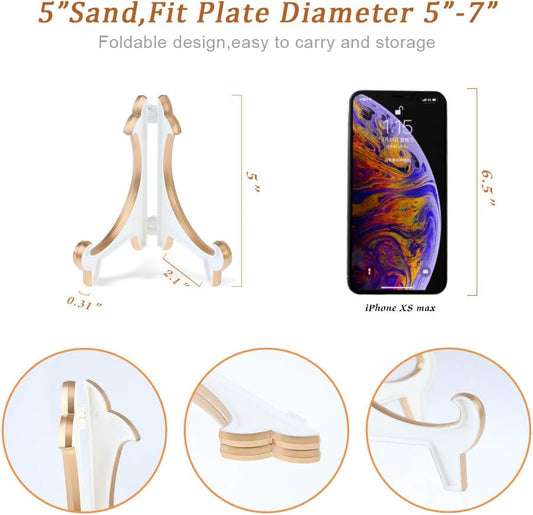 2 Pack 5inch White Gold Thicken Acrylic Easels Display Stand Plate Stand Holder display Pictures Frame V1258-DP02-B-3324