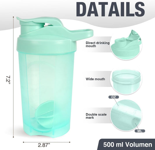16oz Shaker Bottle, Leak Proof Sports Shaker for Protein Shakes, Pre Workout & Travel, BPA Free, Green, V1258-DP02-B-3335