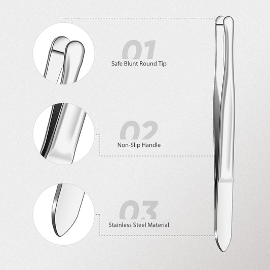 3 Pieces Stainless Steel Round Tip Blunt Tip Tweezers Eyebrow Hair Removal Tweezers for Women Makeup Cosmetic V1258-DP02-B-3349