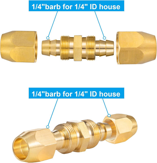 4PCS Soild Brass Air Reusable Hose Splicer For 1/4-Inch ID Hose,1/4" Air Hose Repair Fitting V1258-DP02-B-3368