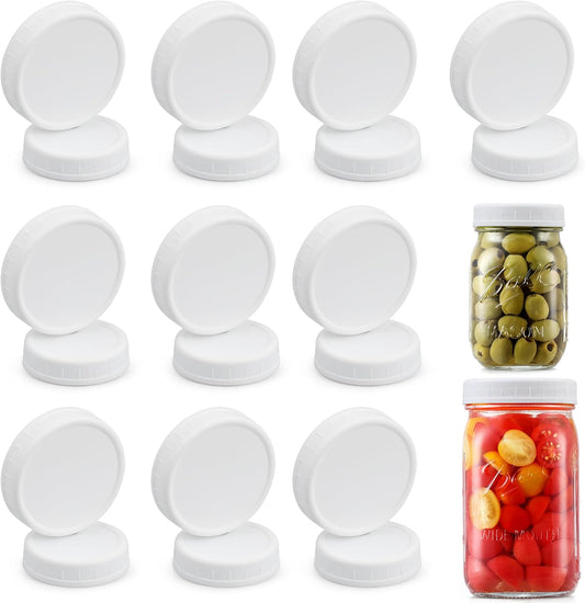 10 WIDE Mouth & 10 REGULAR Mouth Mason Jar Lids - 20 Pack Food Grade Plastic Mason Jar Caps for Ball, Kerr V1258-DP02-B-3392
