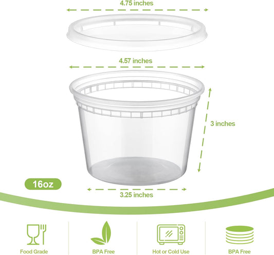24 Sets 16 oz Plastic Deli Food Containers With Lids, Airtight Food Storage Containers, V1258-DP02-B-3398